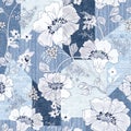 seamless denim patchwork on flower background