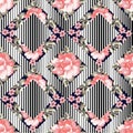 Seamless patchwork flower on stripe