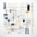 Patchwork Of Grey, Black, And Yellow Squares: Calm And Meditative Silk Painting