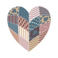 Patchwork heart in eco style on white background. Creative vector illustration