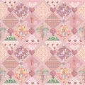 Patchwork kids pink squares seamless pattern texture