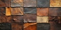 Patchwork of leather pieces in various shades of brown and tan, featuring visible stitching and natural textures Royalty Free Stock Photo