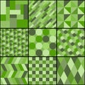 Patchwork from nine square patterns in green colors. Vector drawing