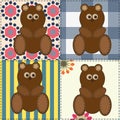 Patchwork pattern. Vintage cottage style with bear