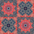 Patchwork pattern with beautiful mandala and geometric ornament. Royalty Free Stock Photo