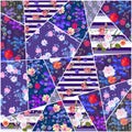 Patchwork pattern with beautiful summer flowers. Greeting card, bandana print, square carpet, pillowcase