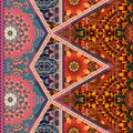 Patchwork pattern with bright ornament, mandala, flowers and decorative border. Print for fabric Royalty Free Stock Photo