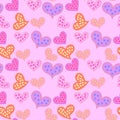 patchwork pattern featuring colorful stitched hearts with thread-like borders Royalty Free Stock Photo