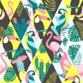 Patchwork pattern with tropical birds.