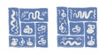 Patchwork posters set with snakes elements arranged in rectangular segments isolated on white background. Vector hand drawn