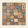 A patchwork quilt featuring a grid of colorful squares each with Royalty Free Stock Photo
