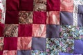 Patchwork quilt fragment, Colorful handmade ethnic blanket