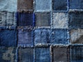Patchwork Quilt Of Vintage Denim Fabric Squares With Frayed Edges Royalty Free Stock Photo
