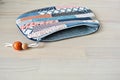 Patchwork quilted makeup bag with wooden beads