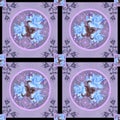 Patchwork retro blue roses floral textile pattern background