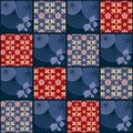 Patchwork retro checkered floral fabric texture pattern background