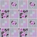 Patchwork retro checkered floral texture pattern background