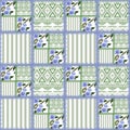 Patchwork retro flowers checkered texture pattern background