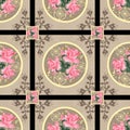 Patchwork retro pink roses floral textile pattern background Royalty Free Stock Photo