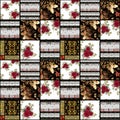 Patchwork retro red roses textile texture pattern background Royalty Free Stock Photo