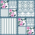 Patchwork retro striped floral texture pattern pastel background