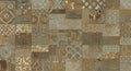 Rustic Patchwork Ceramic Tile Design: A Blend of Vintage and Modern Aesthetics in Earthy Tones Royalty Free Stock Photo