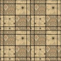 Patchwork seamless beige pattern with flowers
