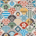 074_Seamless ceramic tile with colorful patchwork. Vintage multicolor pattern in minimally style Royalty Free Stock Photo