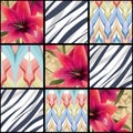 Patchwork seamless floral lilly pattern texture background Royalty Free Stock Photo