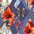 Patchwork seamless floral lilly pattern texture background with Royalty Free Stock Photo