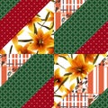 Patchwork seamless floral lilly pattern texture background with