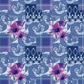 Patchwork seamless floral lilly pattern texture background with