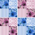 Patchwork seamless floral lilly pattern texture background strip
