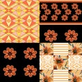 Patchwork seamless floral orange lilly pattern texture background