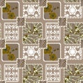 Patchwork seamless floral pattern beige background Royalty Free Stock Photo