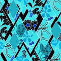 Patchwork seamless floral pattern texture blue background. Royalty Free Stock Photo
