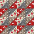 Patchwork seamless lace retro red flowers pattern Royalty Free Stock Photo