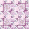 Patchwork seamless lacy retro pink floral pattern