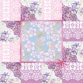 Patchwork seamless lacy retro pink floral pattern Royalty Free Stock Photo