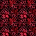 Patchwork seamless passion red black floral lace ornamental pattern Royalty Free Stock Photo