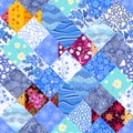 Patchwork seamless pattern with colorful fish. Creative vector design. Print for fabric and textile