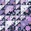 Patchwork seamless pattern with ethnic motifs. Quilt design with floral and paisley ornaments Royalty Free Stock Photo