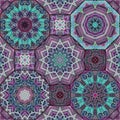 Patchwork seamless pattern in ethnic style. Beautiful square and octagonal ceramic tiles. Print for home textile Royalty Free Stock Photo