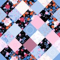 Patchwork seamless pattern with floral and geometric ornaments. Beautiful quilt design. Print for fabric and textile Royalty Free Stock Photo