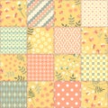 Patchwork seamless pattern with floral and geometric ornaments in warm pastel tones. Beautiful print for fabric