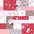 Patchwork seamless pattern with floral and polka dot patches. Print for fabric. Vector illustration Royalty Free Stock Photo