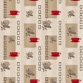 Patchwork seamless pattern with geometric elements and cup of co