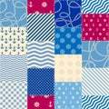 Patchwork seamless pattern in marine style. Vector image.