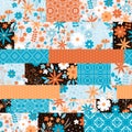 Patchwork seamless pattern from patches with floral, lace and polka dot ornaments. Quilt design Royalty Free Stock Photo