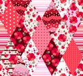 Patchwork seamless pattern from rhombus patches with floral and geometric ornament. Bright quilt design in red colors Royalty Free Stock Photo